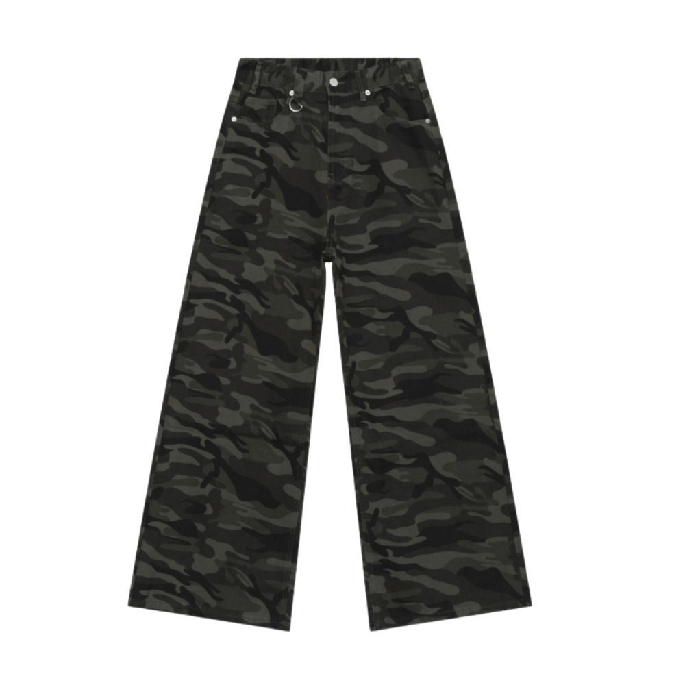 dark camo baggy denim